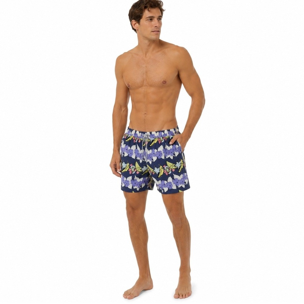 Vilebrequin Swim Trunks Men XL Navy Tropical Fruit Floral‎ Drawstring Shorts